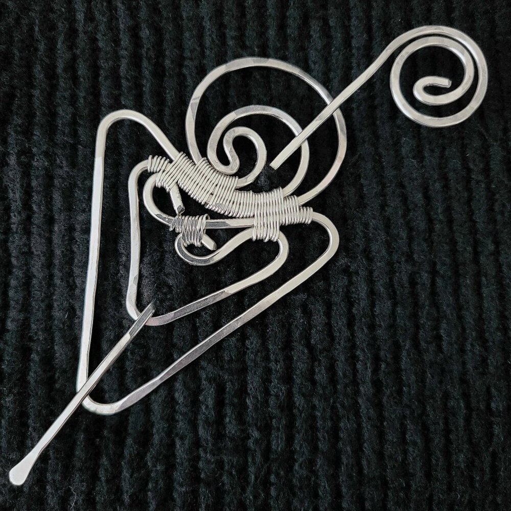 Vtg Silver Artisan Sweater, Scarf, & Shawl Pin Brooch + Hair Accessory EUC - Picture 5 of 11
